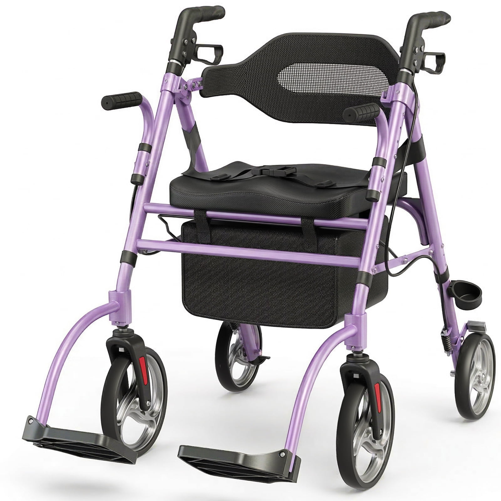 Foldable Rollator Walker for Seniors with Seat, Lightweight 2 In 1 Rolling Walkers Wheelchair Combo for Adult, Transport Chair with Brakes, Adjustable Seat and Handle, 310 Lb. Weight Capacity