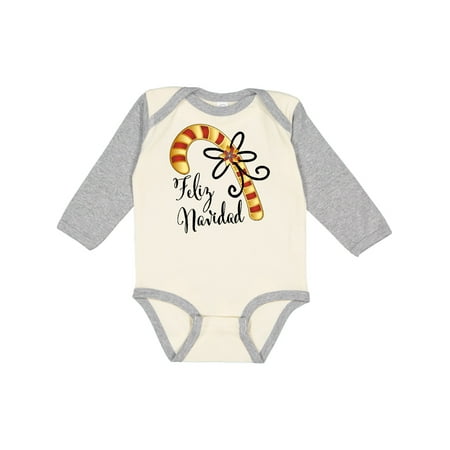 

Inktastic Feliz Navidad Red and Gold Candy Cane Gift Baby Boy or Baby Girl Long Sleeve Bodysuit