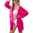 thumbnail image 1 of VISgogo Bikini de verano para mujer, vestido camisero largo suelto con cierre de botón de solapa de manga larga de Color sólido transparente VISgogo  moda, 1 of 5