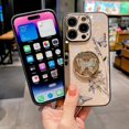 thumbnail image 3 of Case for iPhone 13,3D Butterfly Flower Kickstand Bling Glitter Diamond Marble Ring Stand Shockproof Women Girls Rhinestone Phone Case for iPhone 13,6.1 inch 2021 (DLH Gold), 3 of 13