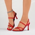 thumbnail image 2 of SACFOF Women's Strappy Kitten Heels Square Open Toe Sandals Party Wedding Ankle Strap Shoes, 2 of 6