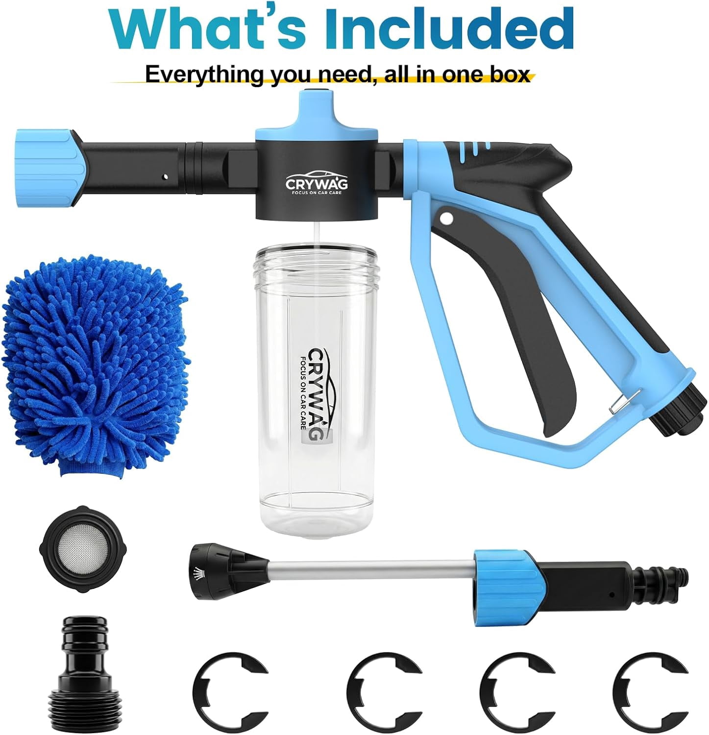 Car Wash Foam Gun for Garden Hose, Foam Cannon Car Wash Kit with Microfiber Wash Mitt, High Pressure Nozzle & 3 Spray Modes, Hose Foam Blaster for Cars, Trucks, RV, Motorcycle Cleaning - Blue