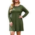 thumbnail image 3 of FlorCurve Plus Size Dresses for Women Long Sleeve Midi Dress with Pockets Casual T-Shirt Dresses, Army Green 3XL, 3 of 8