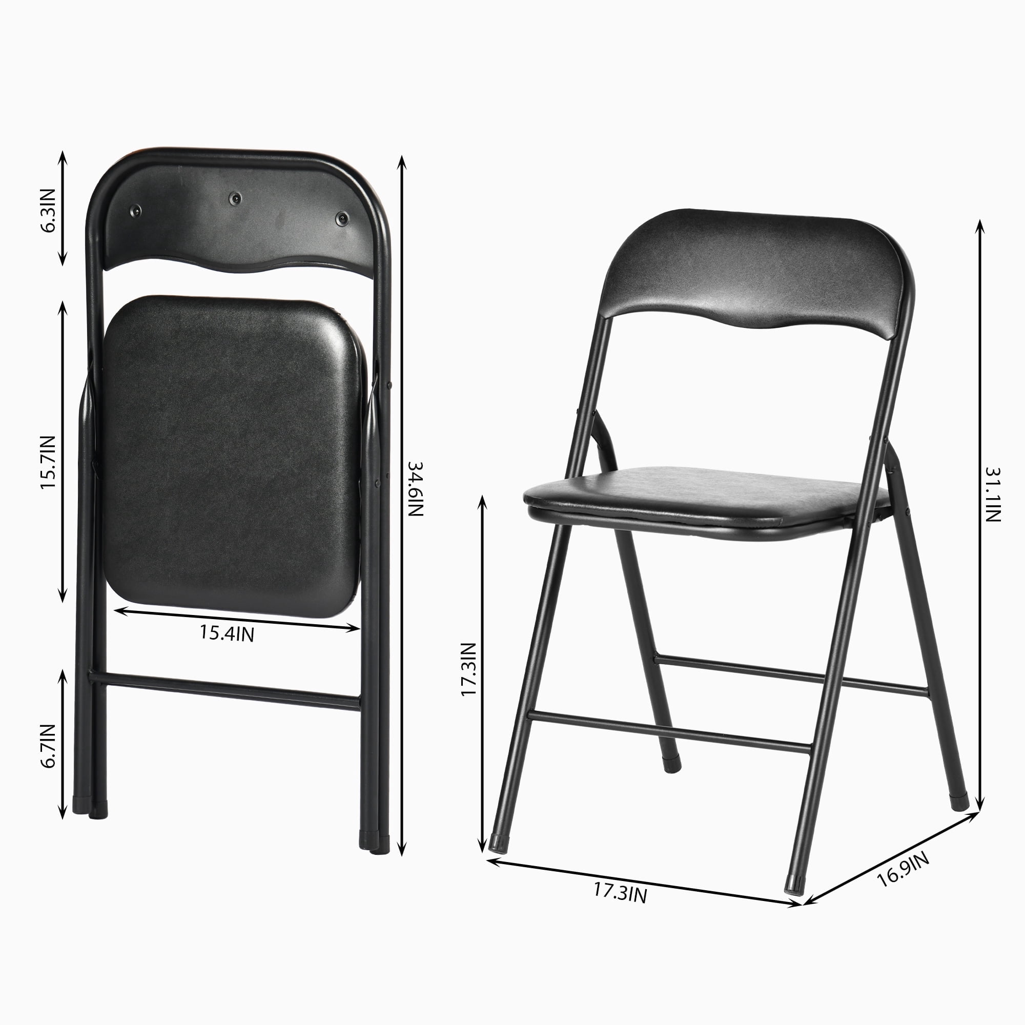 Homy Casa 3-Piece Folding Dining Set with 33.9in Square Table and 2 Metal Chairs, Black