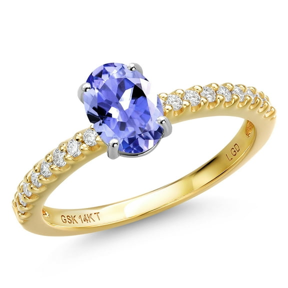 Gem Stone King 14K Two Tone Gold Blue Tanzanite and Lab Grown Diamond Engagement Ring for Women | 0.91 Cttw | Oval 7X5MM | Gemstone December Birthstone | Size 6