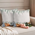 thumbnail image 2 of Fall Outdoor Waterproof Pillow Covers, Orange Blue Pumpkins Thanksgiving Green Eucalyptus Leaf Decorative Square Throw Pillowcase Sofa Cushion Sham for Patio/Couch/Chair, 26"x26" 2 Pack, 2 of 8