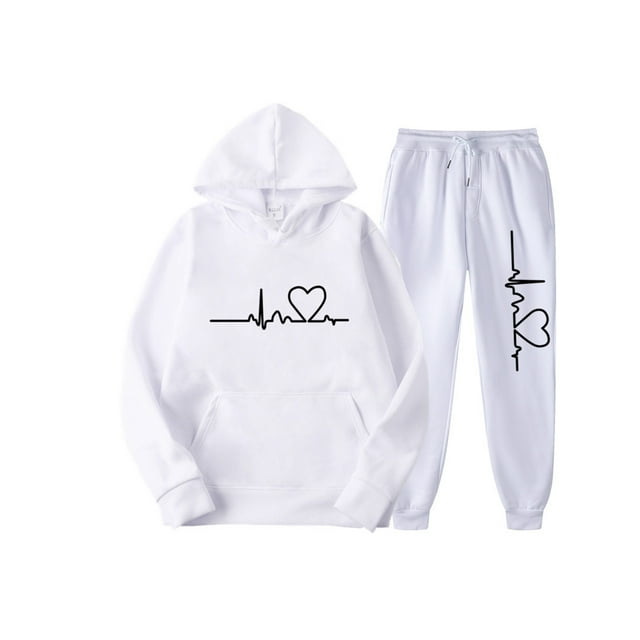 MAWCLOS Survêtements pour Femmes Ensembles à Capuche Deux Pièces Ensemble de Jogging à Manches Longues Blanc TP