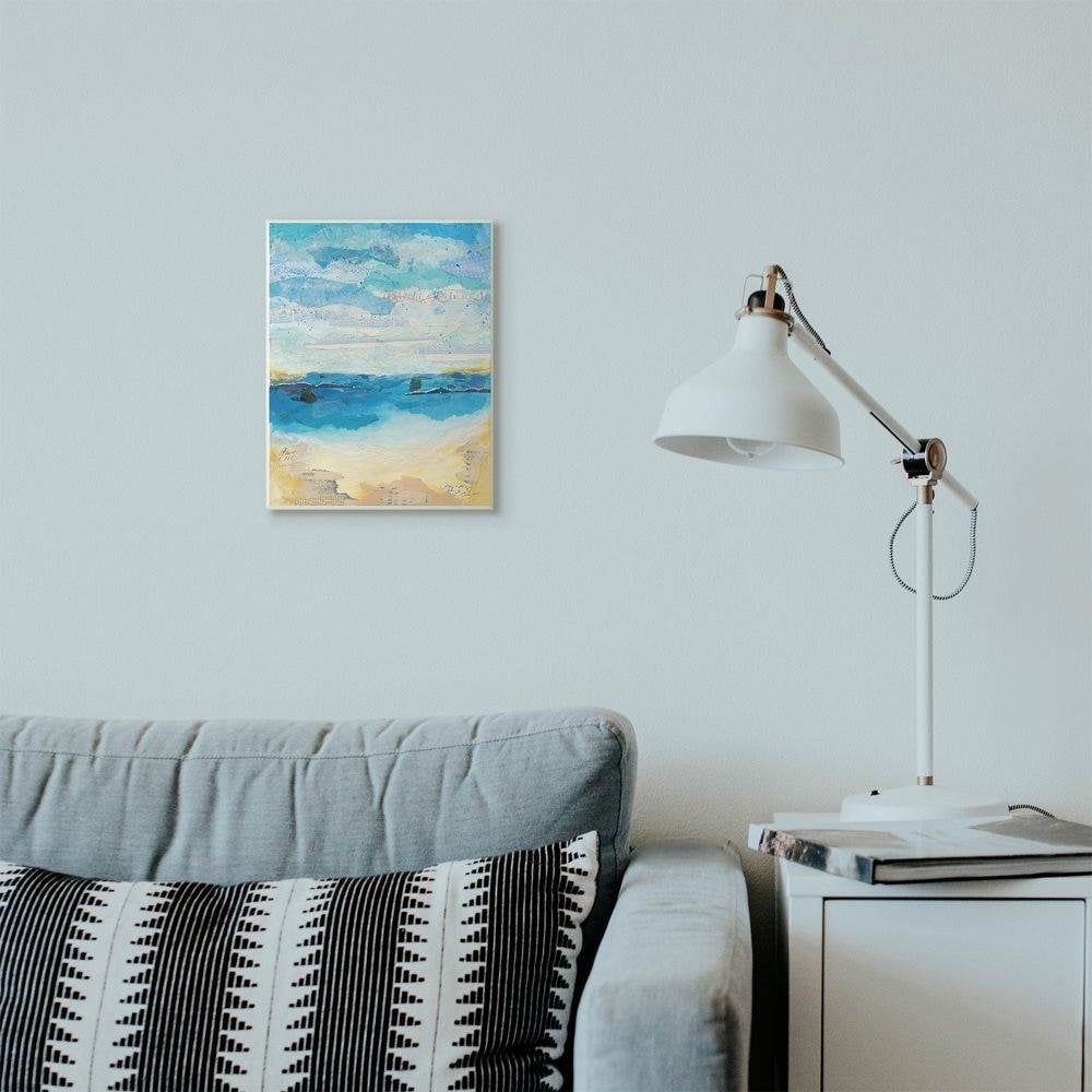 Stupell Industries Abstract Beach Coast Ocean Blue Collage Design Wall Plaque Art by Courtney Prahl