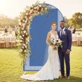 thumbnail image 2 of Dark Blue Greek Key Arch Backdrop Cover, Spandex Fitted Wedding Arch Cover, Geometric Greece Ancient Farmhouse Geo Round Top Stand Covers for Birthday Ceremony Bridal Shower Party Decor 4x1.65 Ft, 2 of 9