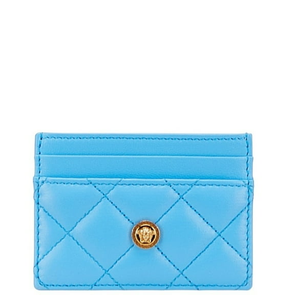 Pre-Owned Versace Medusa Business Card Case, Blue Leather, Women's