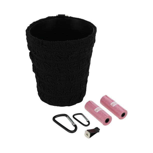 Bote de basura para automóvil Ovalado de Tela con Gancho para Respaldo de Asiento Negro 1 Pc