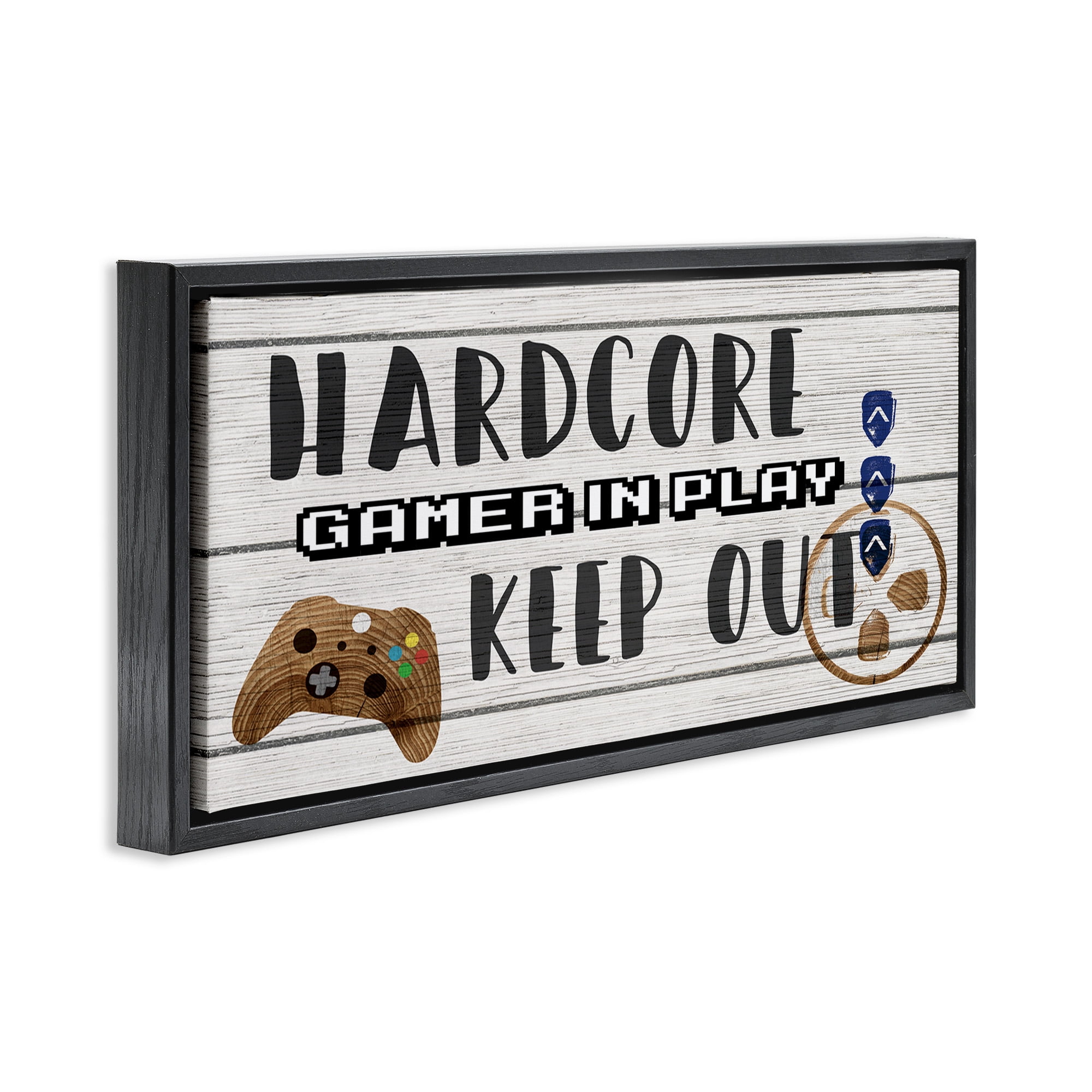 Stupell Industries Gamer Playroom Sign Typography Painting Black Floater Framed Canvas Art Print Wall Art, 25 x 11