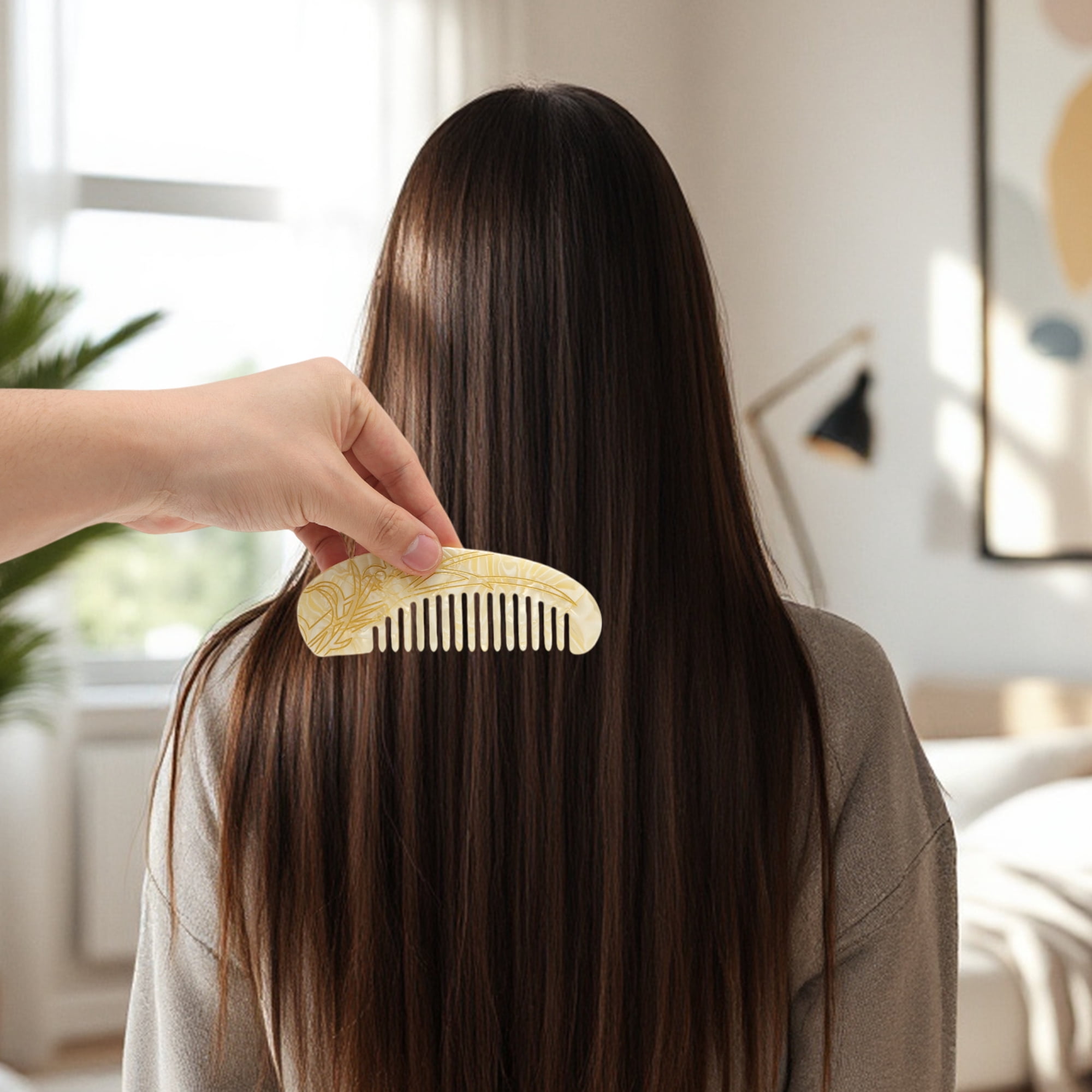 Unique Bargains 1 Pc Floral Half Round Hair Comb for All Hair Types Styles Yellow