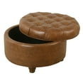 thumbnail image 3 of Gery Accent Storage Ottoman, 25 Inch Round Tray Top Brown Faux Leather, 3 of 3