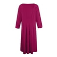 thumbnail image 5 of Qwertyu Plus Size 3/4 Sleeve Fall Dress for Women Crewneck Solid Color Midi Dress Trendy Casual A Line Dress Dark Purple M, 5 of 5