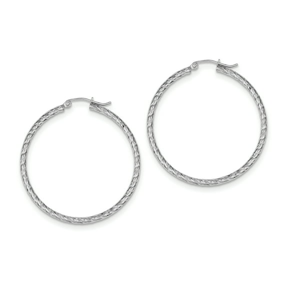 Primal Silver Sterling Silver Rhodium Plated Diamond-cut 2mm x 40mm Hoop Earrings