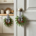 thumbnail image 4 of Mini Christmas Wreath for Kitchen Cabinets, Norfolk Pine Wreath with Black White Grid Bow Red Berries, Farmhouse Window Door Holiday Decor 10.6in, 4 of 9