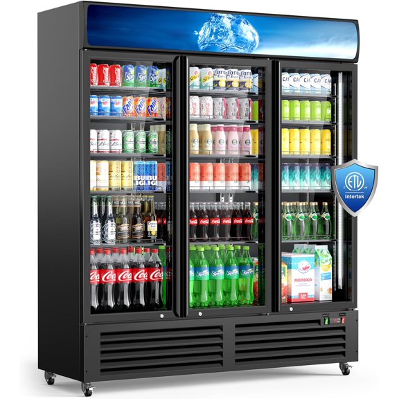 56 Cu Ft Commercial Beverage Fridge, Three Glass Door Display Cooler with LED Lighting