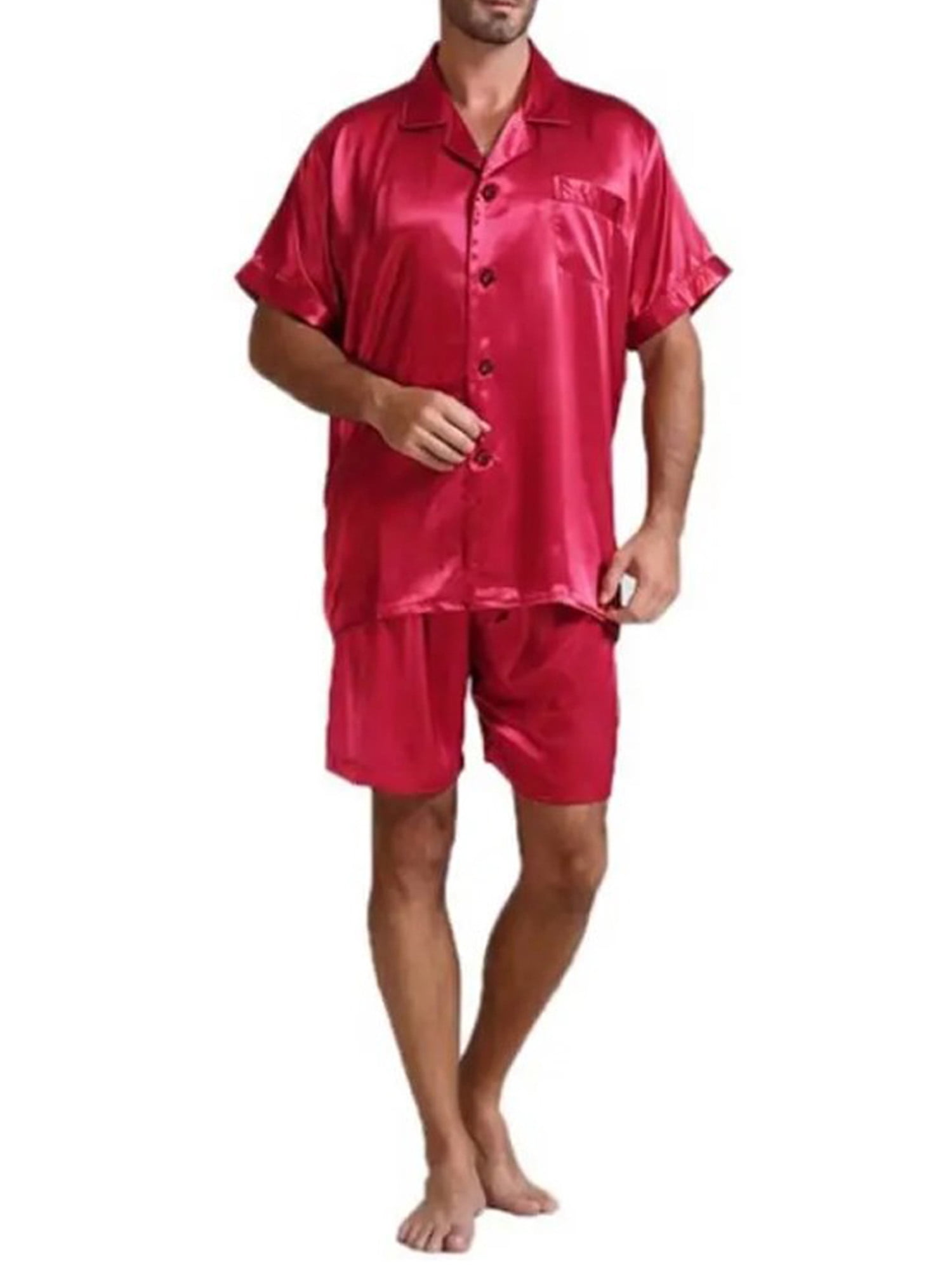 Sunisery Men Summer Pajamas Set, Solid Color Button Top+Short Pants ...