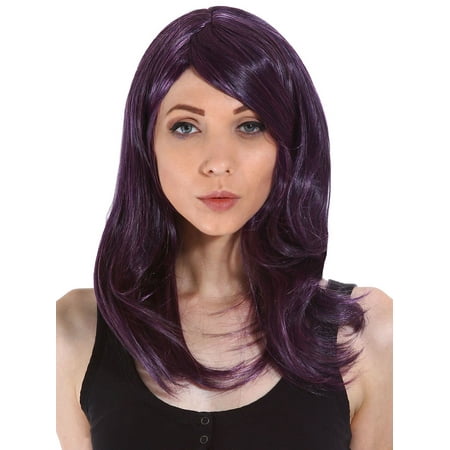 Women Costume Wigs Long Wavy Curly Hair with Cap Cosplay Wig Purple