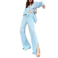 thumbnail image 4 of Pijama De Traje De 2 Piezas Para Mujer Tops Con Botones De Color SóLido + Pantalones De Cintura EláStica XBTCLXEBCO DivisióN Azul;S, 4 of 6