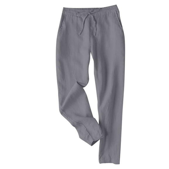 ABATAB Women's Tapered Cotton Linen Pants Casual Straight Leg Drawstring Waist Loose Comfy Capri Trousers with Pockets