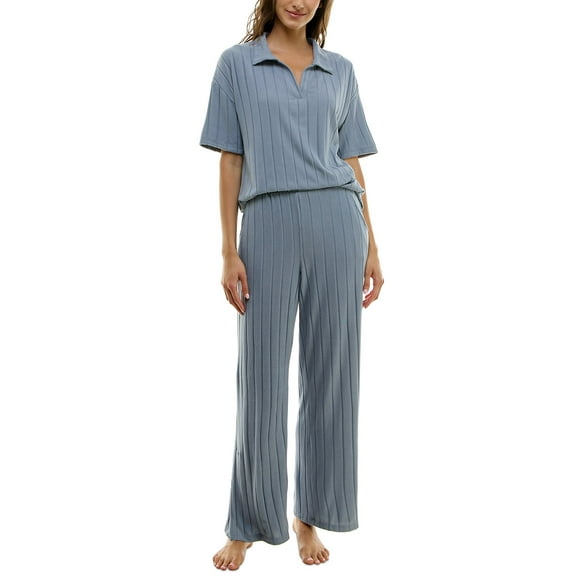 Roudelain Women's 2-Pc. Whisper Wide Rib Pajamas Set - Tradewinds, Size Medium