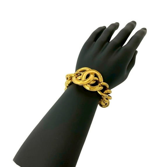 Pre-Owned CHANEL Coco Mark Motif GP Chain Bracelet Bangle Gold 102-9 (Good)