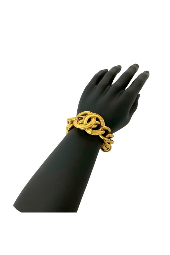 Pre-Owned CHANEL Coco Mark Motif GP Chain Bracelet Bangle Gold 102-9 (Good)