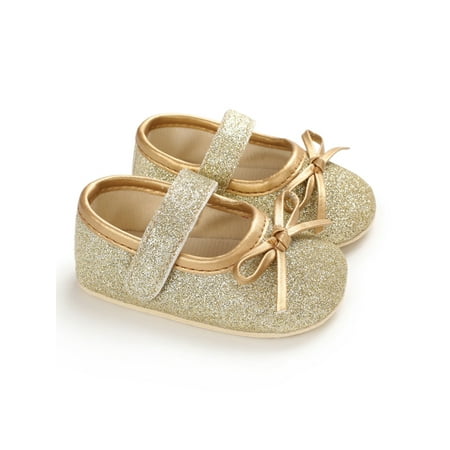 

Colisha Infant Crib Shoes Prewalker Flats First Walkers Mary Jane Party Cute Princess Dress Shoe Soft Sole Golden 18-24 months