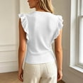 thumbnail image 3 of Womens Ruffle Short Sleeve Shirts Slim Fit High Neck Knit Ribbed Tops Casual Trendy T Shirts Blouses(White,L), 3 of 4
