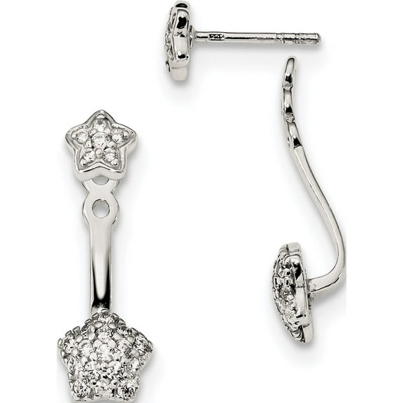 Sterling Silver Cz Removeable Front Back Star Earrings (25.2 X 7.6) Made In Thailand qe13459