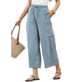 thumbnail image 3 of Pantalones Anchos de Verano para Mujer, Cómodos, Color Azul , Talla S, 3 of 7
