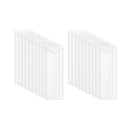 Uxcell 50Pcs Self Adhesive Index Card Pockets with Top Open for Loading, 3.5 x 1.2 Inch Clear Index Card Label Holder Photo Sleeves for Office Home Library Card Storage Bin