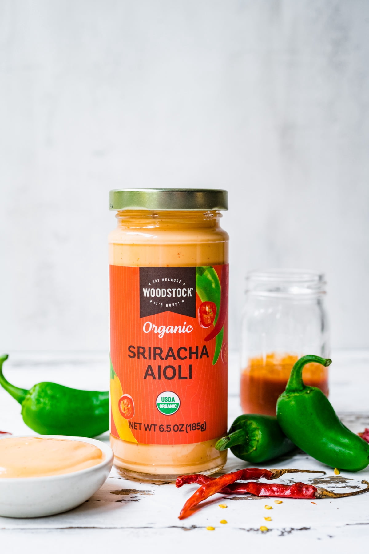 Woodstock Foods Organic Sriracha Aioli, 6.5 oz Jar, Allergens Not Contained.