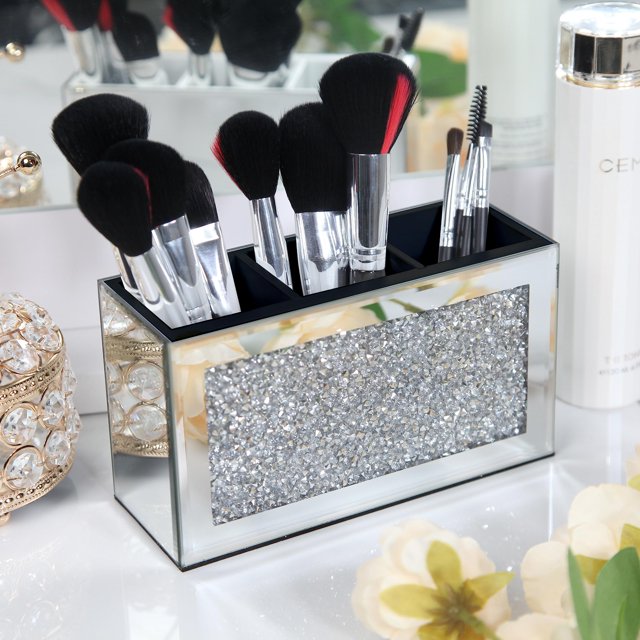 Organizador de brochas de maquillaje SHYFOY con cristal espejado