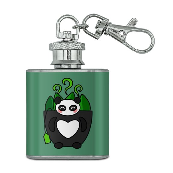 Green Tea in Giant Panda Bear Mug Stainless Steel 1oz Mini Flask Key Chain