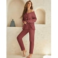 thumbnail image 5 of Ekouaer Womens Waffle Knit Pajamas Long Sleeve Lounge Set Button Up Pjs Loungewear with Pockets, 5 of 11