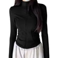 thumbnail image 2 of Slim Fit Sun Jackets for Women UPF 50+ UV Protection Full Zip Shirts Yoga Athletic Long Sleeve Track Jacket Black, Size M, 2 of 4