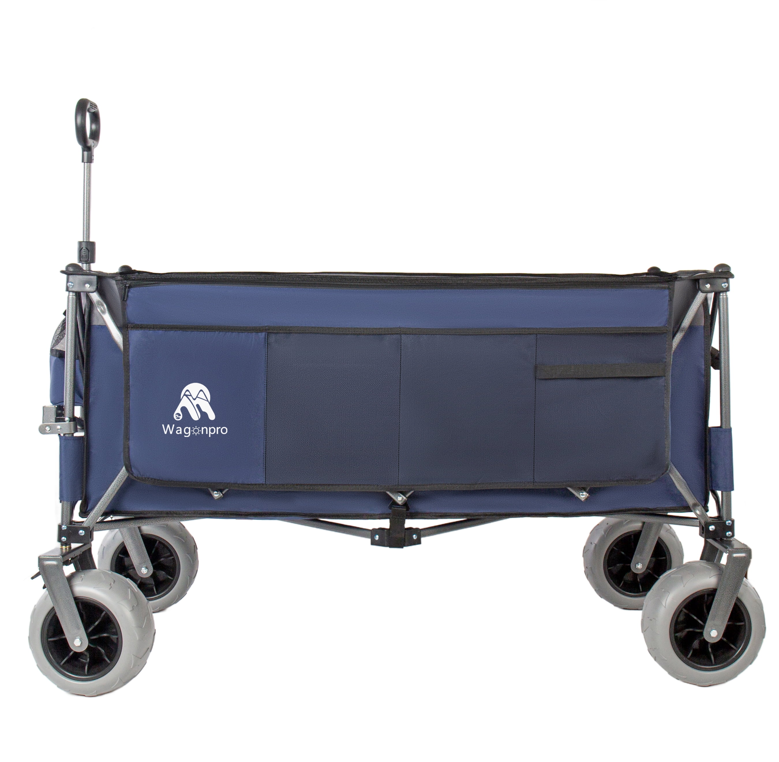 52-inch Extended Foldable Utility Wagon, Dark Blue & Gray, 560lbs Heavy-Duty Wagon with Patented Frame, 1:6 Fold Design, 9"×4" All-Terrain Wheels with Brakes for Outdoor Use
