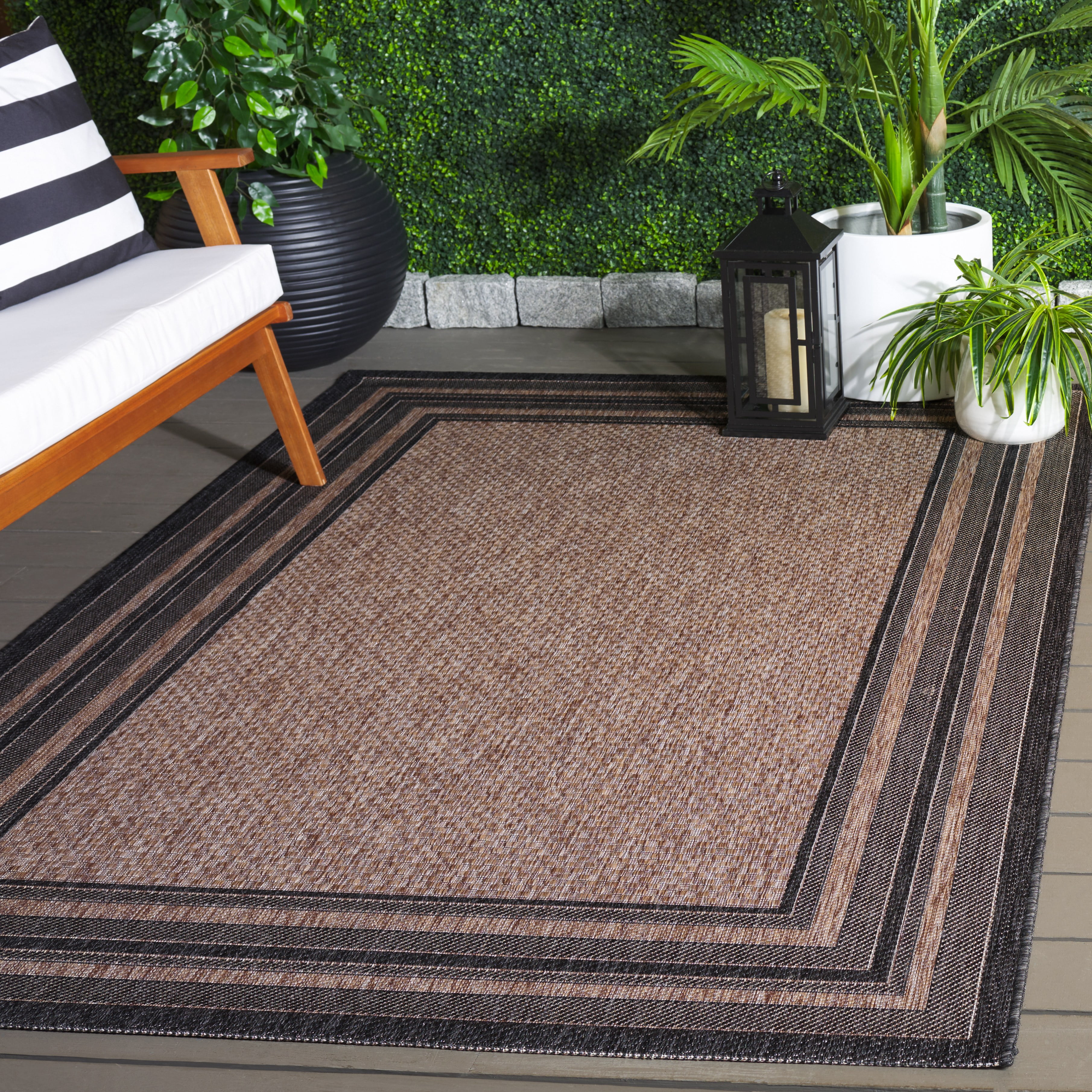 Safavieh Courtyard Ercan Bordered Indoor/Outdoor Area Rug, Natural/Black, 4' x 4' Square