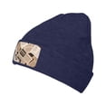 thumbnail image 2 of LNWH Knitted Acrylic Hat, Old Newspaper Pattern Winter Beanie Hat for Cold Weather, Navy Blue, 2 of 8