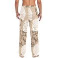 thumbnail image 4 of Classy Chrysanthemum Pattern on Beige Background Mens Cotton Pajama Pant Sleep and Lounge Bottons with Pockets, 4 of 7
