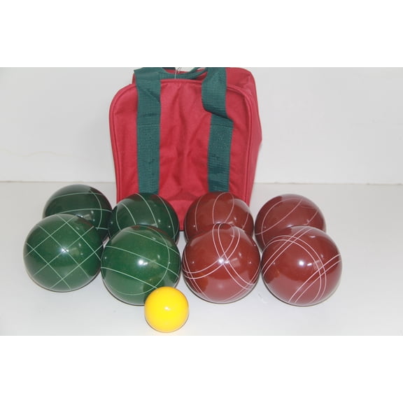 Italian/American Made, 114mm EPCO Bocce Set - Dark red and Green Balls and Maroon/Green Bag