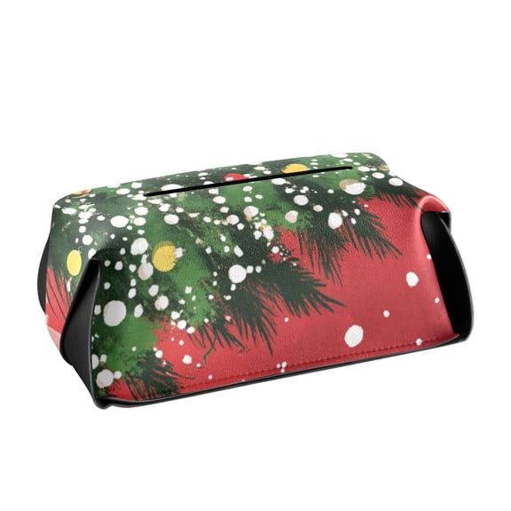 Merry Christmas in Red Tissue Box Cover Leather Square Rectangle Tissue Box Holder for Bathroom Living Room Desk Office Decor