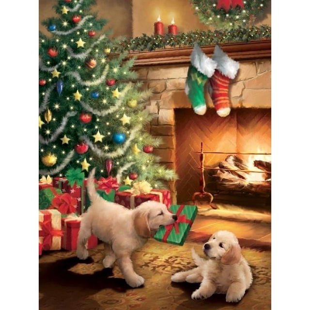 Resina Con Diamantes Navideños JShteea Golden Retriever 30*40CM