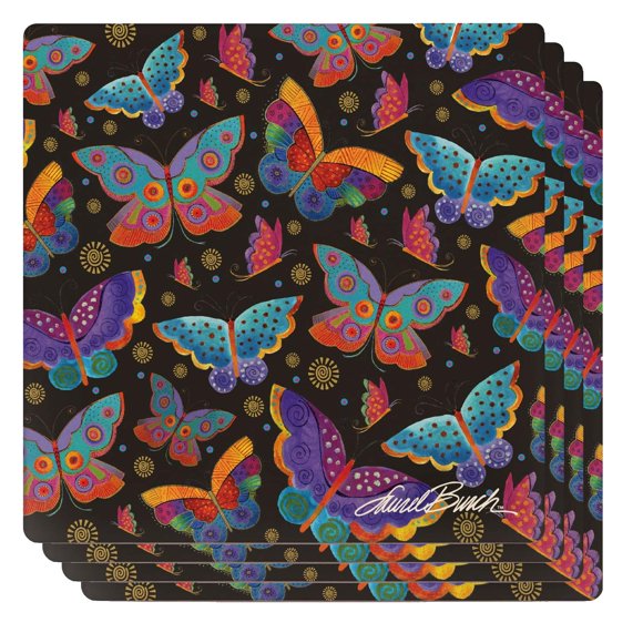 Monarque Ceramic Drink Coasters, Set of Four, Laurel Burch (Mariposas)