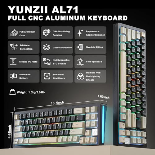 YUNZII AL71 75% Mechanical Keyboard, Black/Crystal White Switch