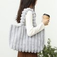 thumbnail image 2 of Large Capacity Plush Tote Bag, Stiped Faux Fur Shoulder Bag, Women's Soft Fluffy Handbag, 2 of 5