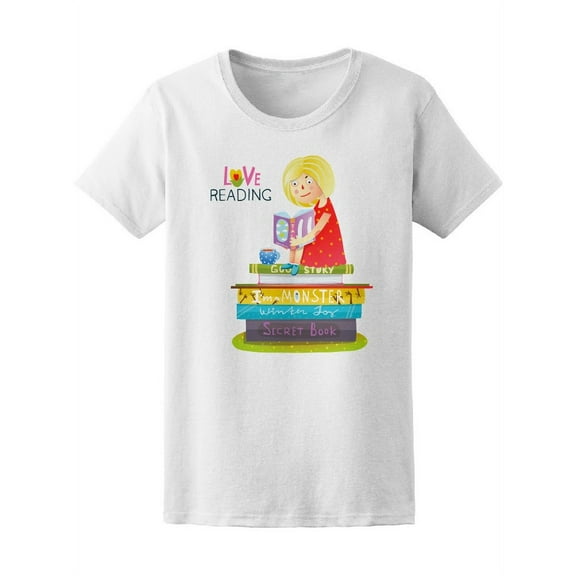 Cute Girl Reading Books Tee Women's -Image by Shutterstock